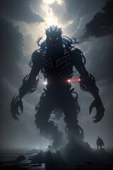 Fototapeta premium Epic Dark Fantasy Horror Giant Emerging from Mist and Shadows