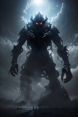Fototapeta premium Terrifying Shadow and Mist Giant Horror Character Emerging from the Darkness
