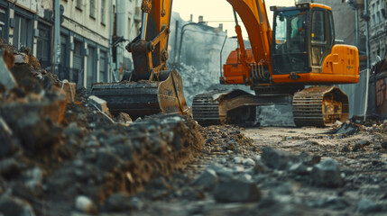 Fototapeta premium Excavating machine at work 