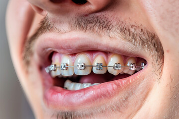 Obraz premium Close up shot of a smile with white healthy teeth made with generative AI technology