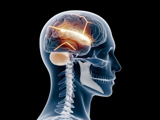 3d medical figure with brain highlighted