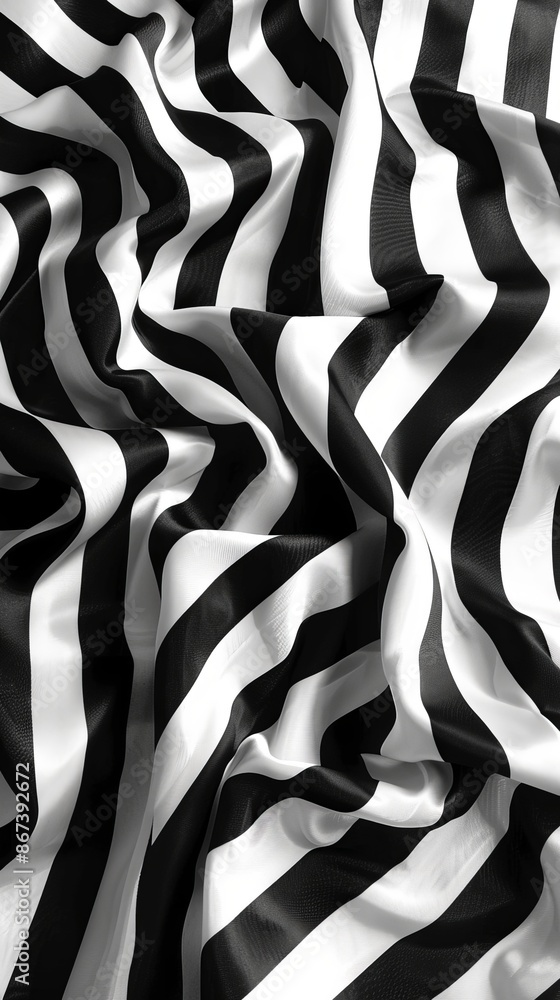 Poster A monochrome wavy pattern creating a dynamic textile illusion