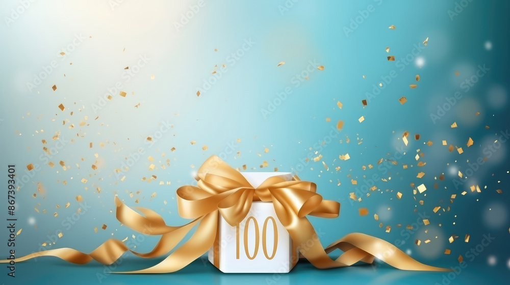 Wall mural congratulations banner. abstract luxury swirling soft blue background with gold particle. golden lig