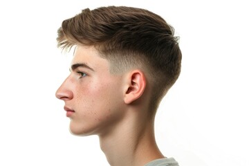 Obraz premium A young male with a very short haircut and no facial hair, suitable for use in portraits, profiles or as a reference image for illustration