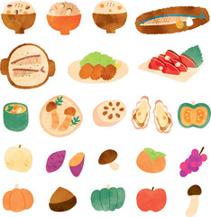 秋の味覚の水彩イラスト