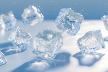 Obraz premium A cluster of ice cubes suspended in mid-air, frozen in time