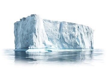 A massive iceberg drifting in the middle of the ocean, with waves crashing against its sides