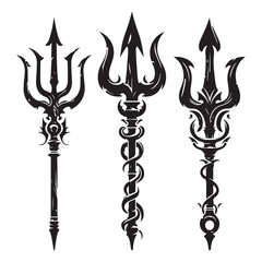 Tridents, Isolated Black Silhouettes
