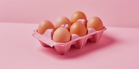 A carton of eggs sitting on a bright pink background