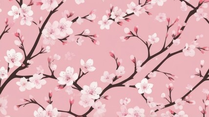 Cherry Blossom Branches on Pastel Pink Background
