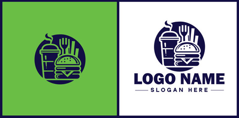 Obraz premium Fast food icon Quick-service food Junk food Takeout flat logo sign symbol editable vector