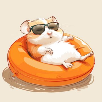 recommend clip art: Relaxed Hamster Floating on Inflatable Ring with Sunglasses - Cute and Fun Summer Cartoon Art.