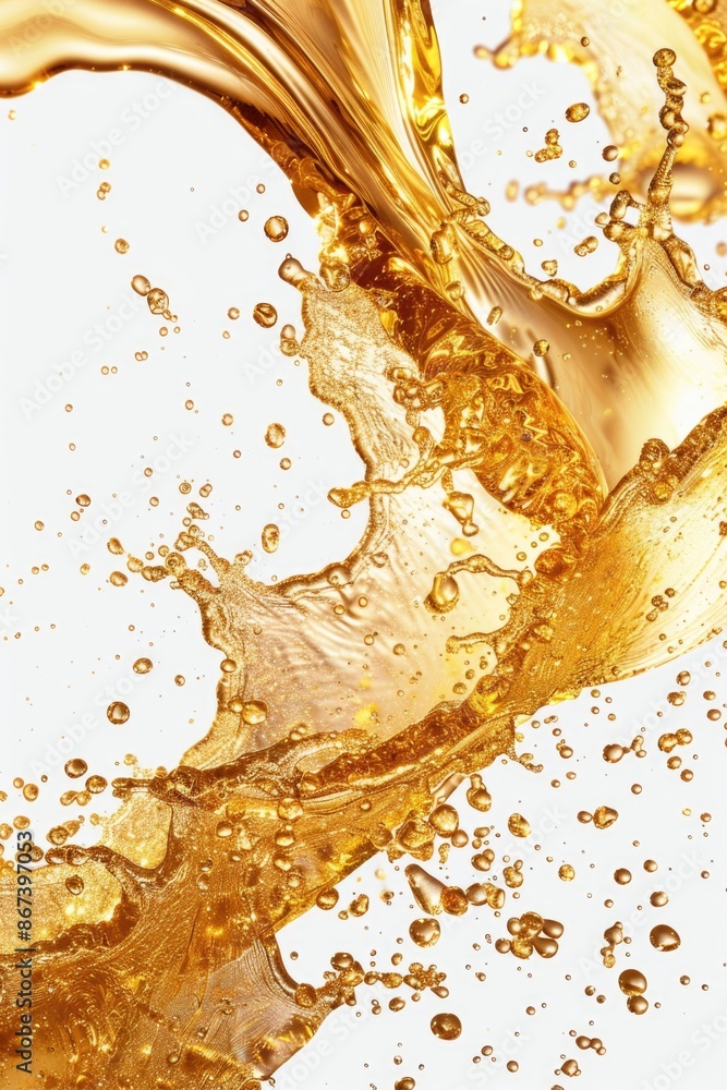 Poster a close-up shot of a splash of liquid on a white surface, suitable for use in various contexts such 