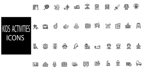 Set of 40 outline Kids activities icons. Toys kids line icons set.Vector illustration.