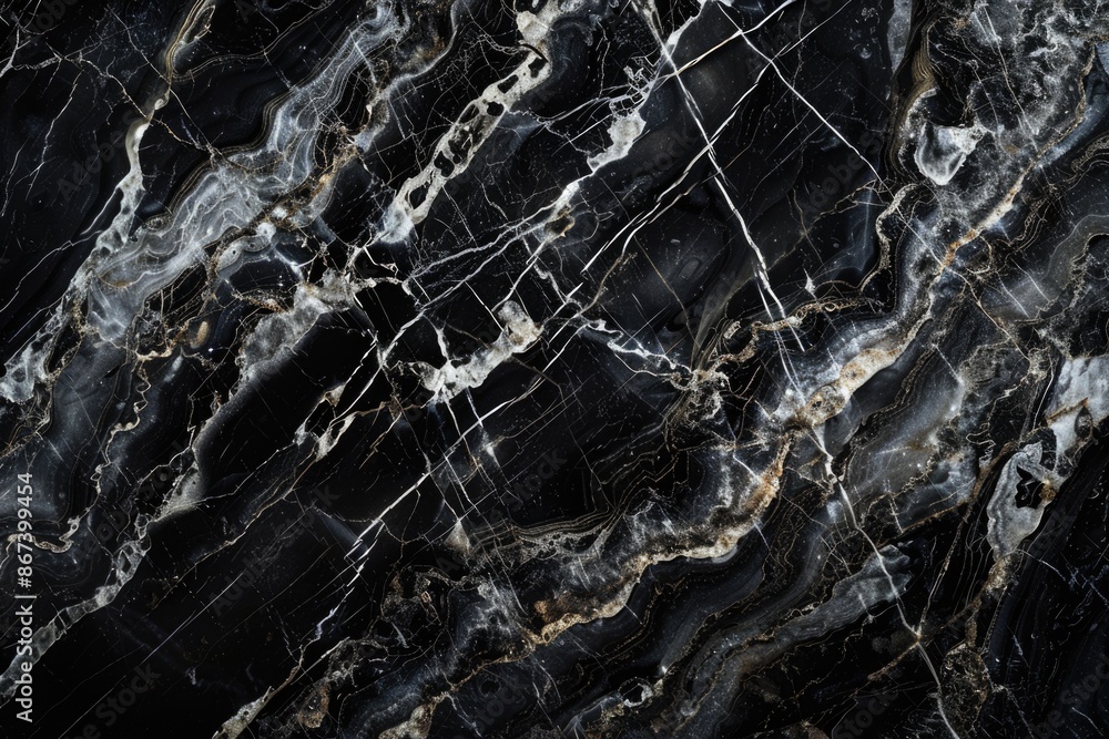Aufkleber a detailed view of a black marble surface with subtle patterns and texture