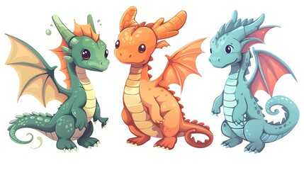 Naklejka premium Adorable Colorful Dragons Illustration