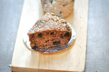 cake ,banana cake or whole grain cake and whole wheat bread or sourdough bread