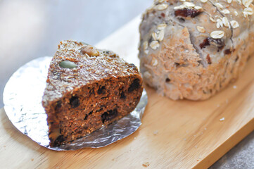 cake ,banana cake or whole grain cake and whole wheat bread or sourdough bread