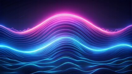 abstract blue neon wave lines and dark background