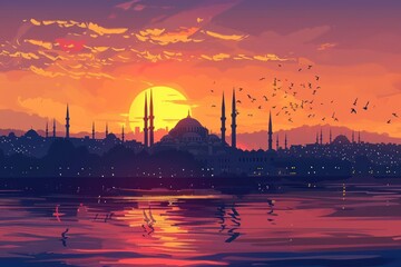 Landscape at the sunset of Istanbul, Turkey - mosque, bosphorus