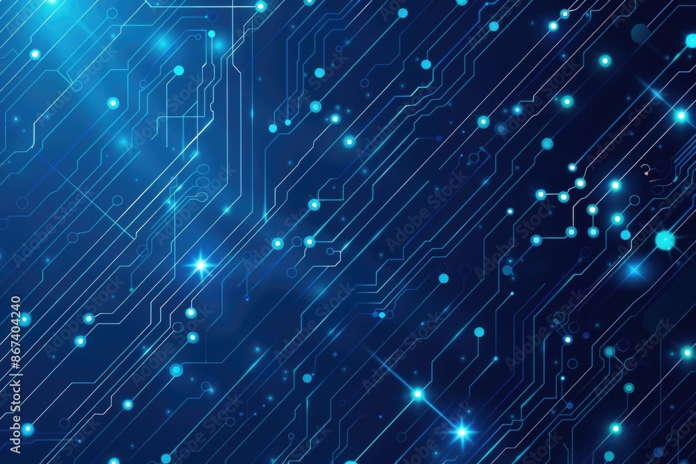 Poster a high-tech background featuring a computer circuit board with blue lights, ideal for tech-related d