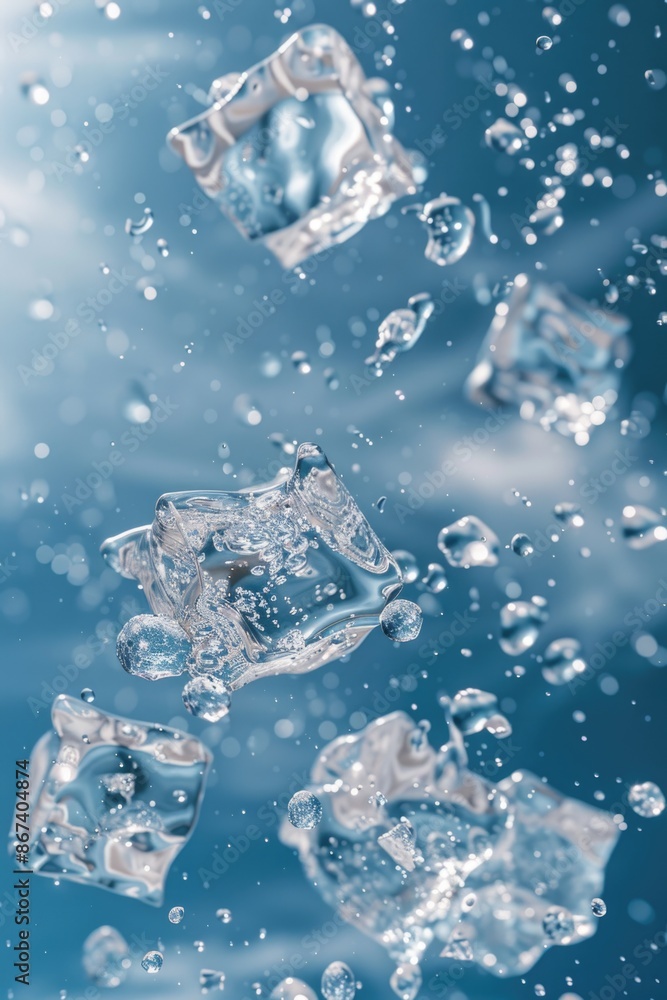 Poster a collection of ice cubes floating on the surface of the water, suitable for use in illustrations ab