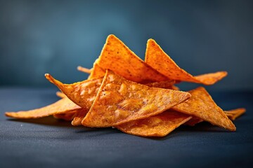 Fototapeta premium A pile of tortilla chips on a table, perfect for snacking or party decorations