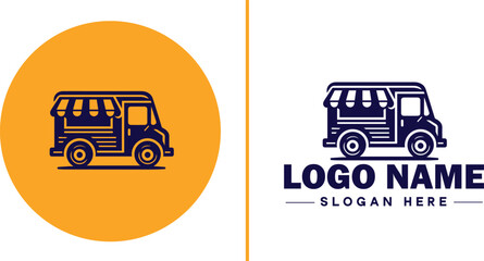 Food truck icon Mobile kitchen Food van Street food vendor flat logo sign symbol editable vector
