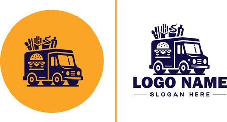 Food truck icon Mobile kitchen Food van Street food vendor flat logo sign symbol editable vector