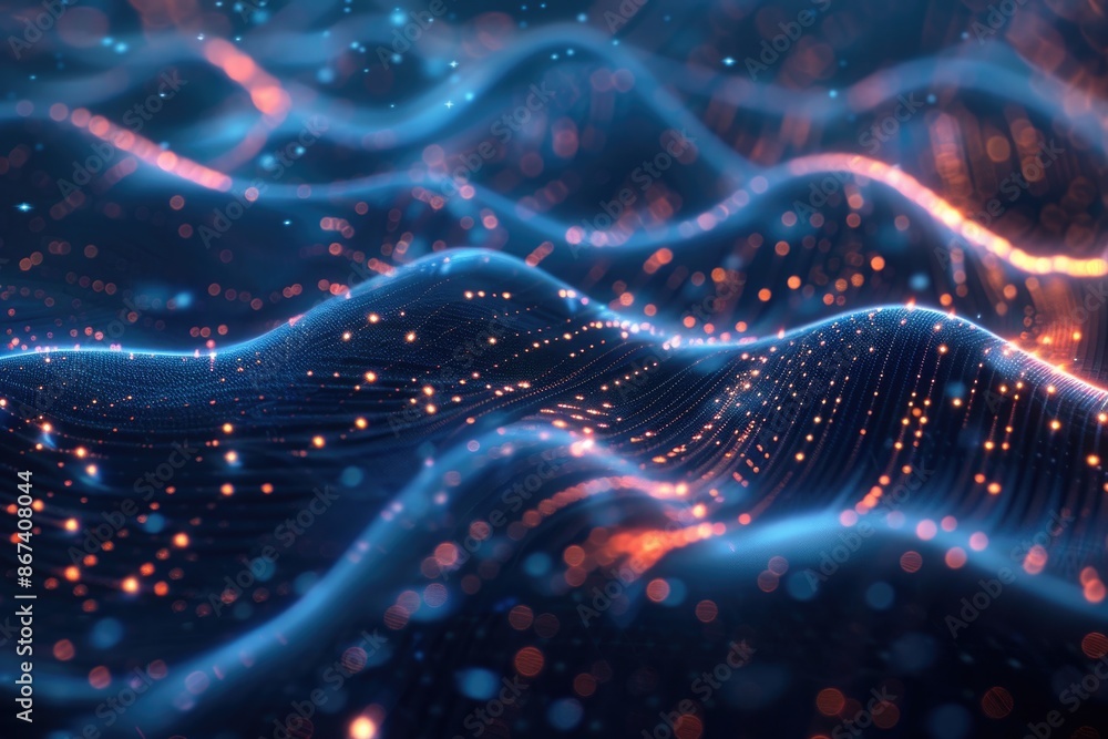Poster a computer-generated image of a wave of light with varied brightness and intensity