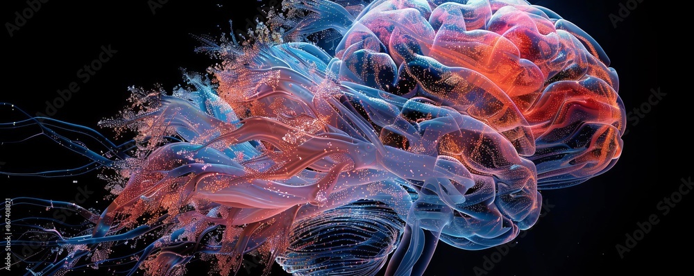 Poster a high-resolution photograph of a brain scan showing the complex connections of the human brain, the