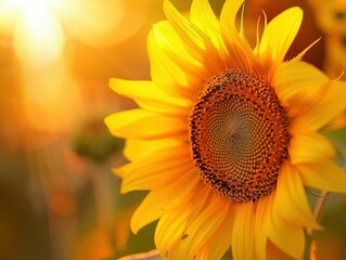 Obraz premium Vivid Sunflower in Blurred Background, Golden Afternoon Light