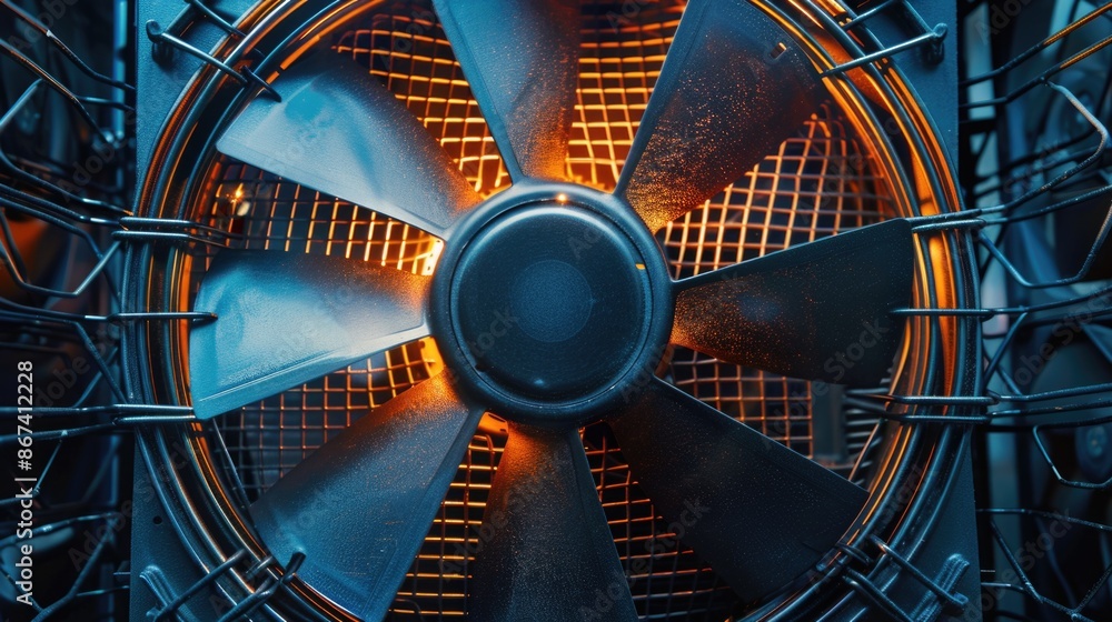 Poster a shot of a fan from within a building