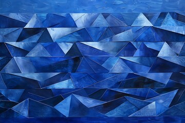 A sea of deep blue triangles rippling like ocean waves