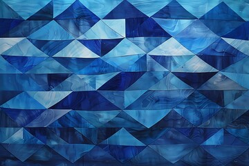 A sea of deep blue triangles rippling like ocean waves