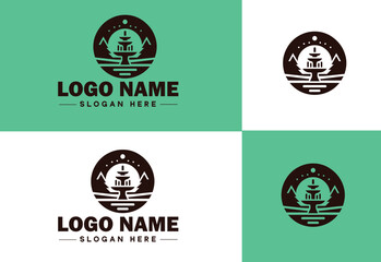 Naklejka premium Fountain icon Water feature Well Spring flat logo sign symbol editable vector