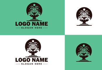 Fountain icon Water feature Well Spring flat logo sign symbol editable vector