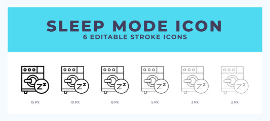 Sleep mode icon with different stroke. Editable stroke. Vector illustration.