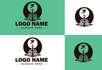 Fountain icon Water feature Well Spring flat logo sign symbol editable vector