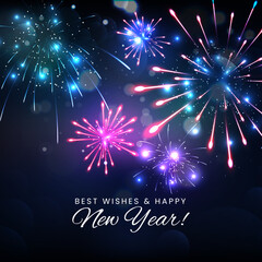 Happy new year square template with firework. Greeting concept for new year celebration
