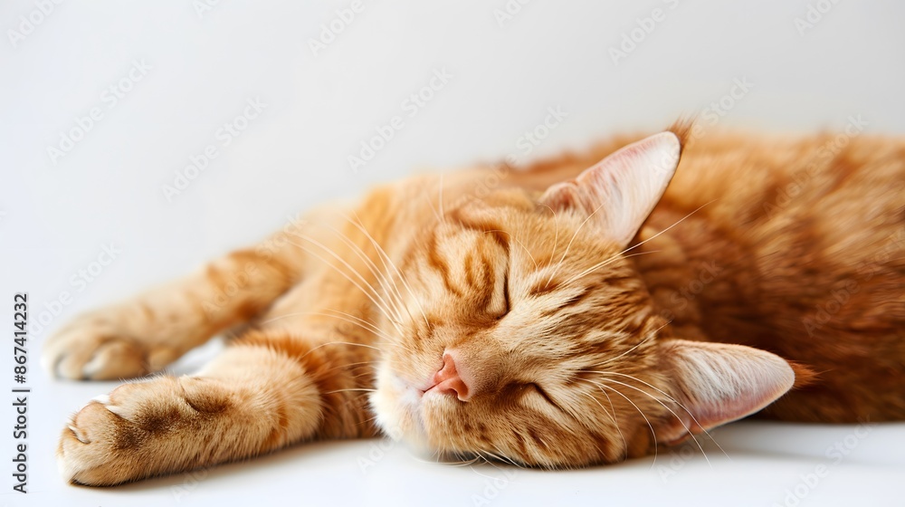 Canvas Prints Sleeping red cat on white background. 