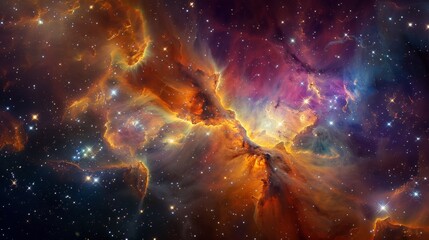 An ethereal nebula in deep space with vibrant colors and distant stars scattered in the background