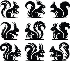 squirrel silhouettes set illustration vector