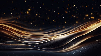Abstract luxury swirling silver background with gold particle. Christmas silver light shine particles bokeh on dark background. Gold foil texture. Holiday concept., generative ai