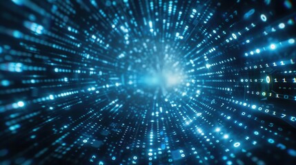 Fototapeta premium Abstract blue binary code overlay on a computer screen, hightech background, digital data flow, futuristic design, seamless pattern, technology concept, glowing numbers