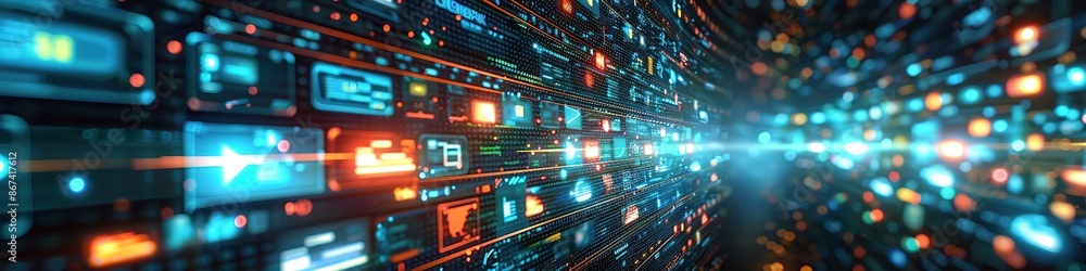 Poster futuristic digital data center with dynamic lights