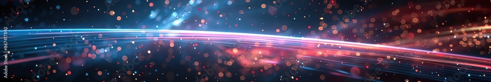 Poster dynamic light trails with bokeh on cosmic background
