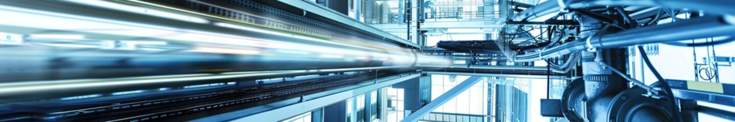 Obraz premium Blurred industrial facility with pipes and steel structures.