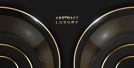 Modern Dark Black and Golden Round Circle Lines Luxury Background. Premium Background. Modern Abstract Design Template.