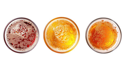Set glass of beer with bubble top view isolated on transparent white background, clipping path